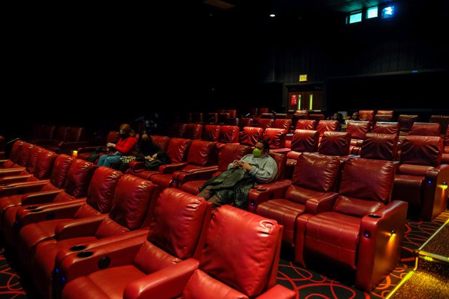 Inside a movie theater on reopening weekend, March 2021.